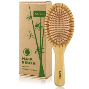 Bamboo hair brush with box, green bamboo design, and "Hair Brush" text