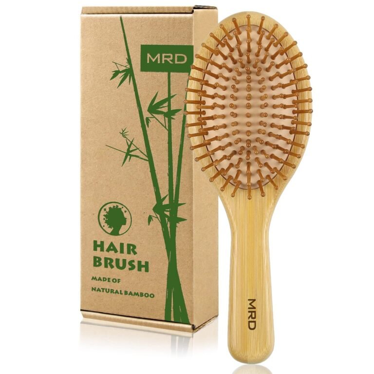 Bamboo hair brush with box, green bamboo design, and "Hair Brush" text
