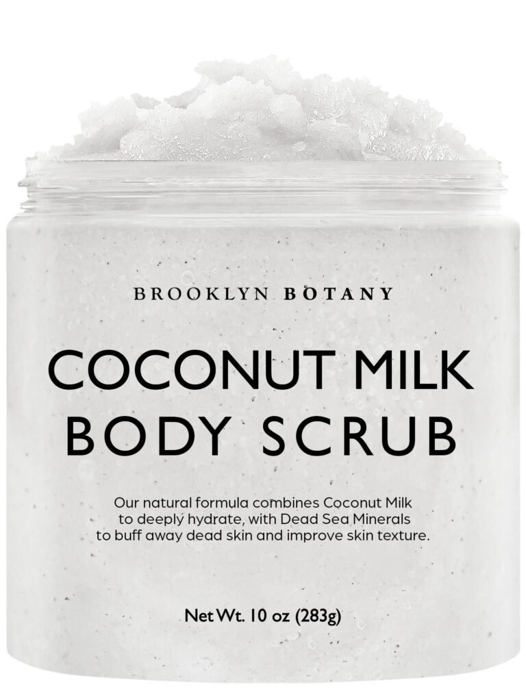 Jar of Brooklyn Botany Coconut Milk Body Scrub with text