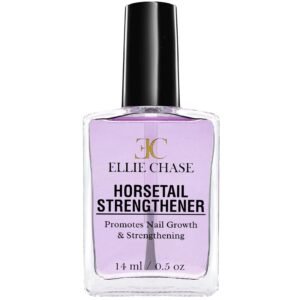 Ellie Chase Horsetail Strengthener nail product with purple liquid and black cap