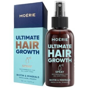 Moérie Ultimate Hair Growth Spray bottle and box, biotin and minerals