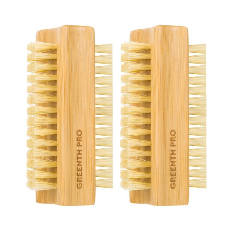 Two wooden nail brushes with "GREEN TH PRO" text on them
