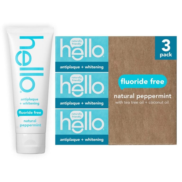 Hello" toothpaste tube and 3-pack of boxes, fluoride-free, natural peppermint flavor