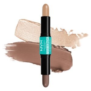 NYX Wonder Stick with swatches of highlight and contour shades