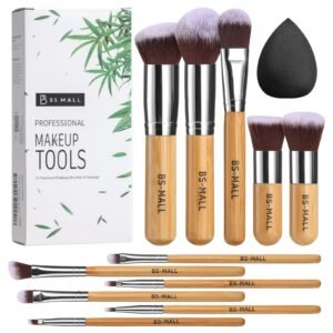 BS-MALL makeup brush set with box, brushes, and a sponge