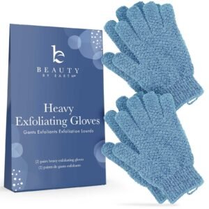 Blue exfoliating gloves and box set, "Beauty by Earth" brand