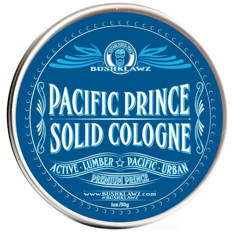 Blue and silver tin of "Pacific Prince Solid Cologne" by Bushklawz