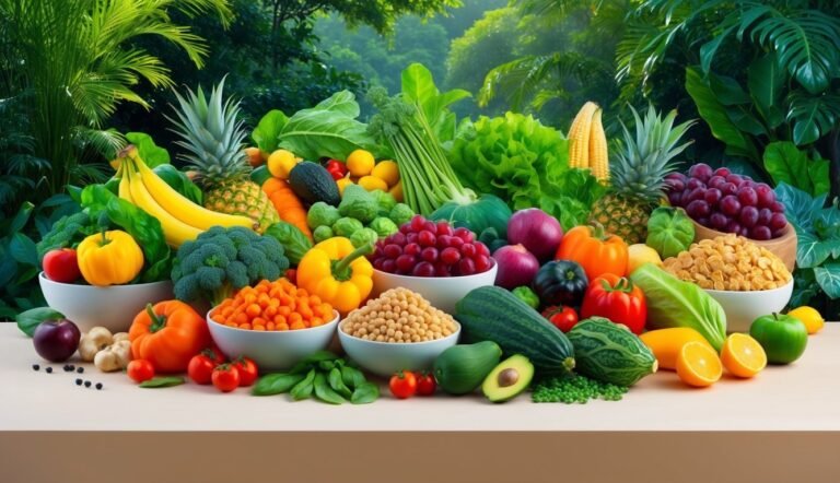 A vibrant display of fresh fruits and vegetables on a table