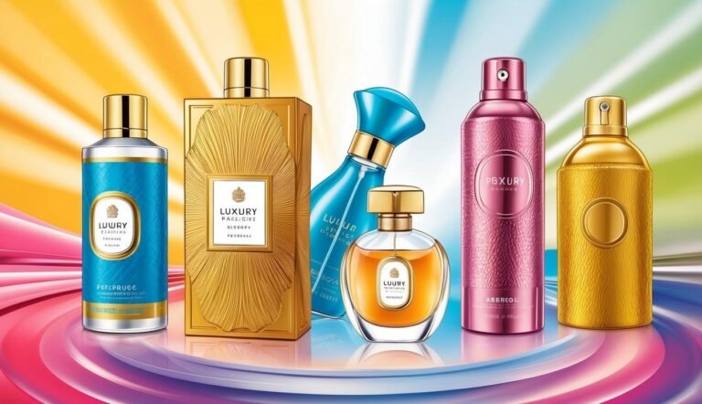 Collection of luxury perfume bottles in various colors and shapes