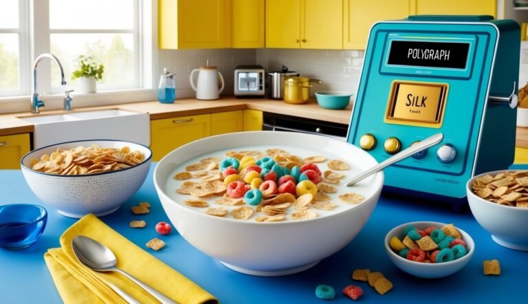 Bowls of cereal, a polygraph machine, and a bright yellow kitchen