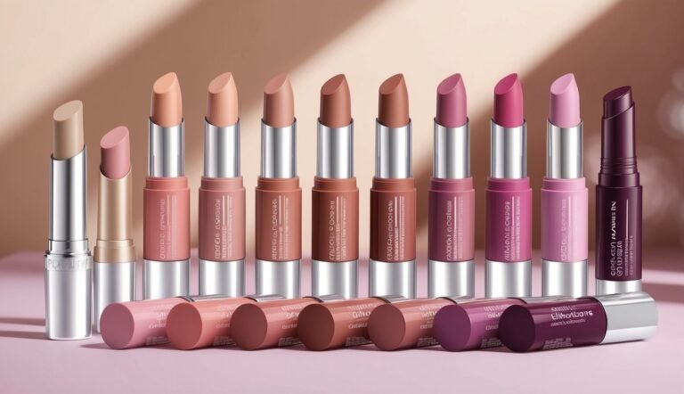 A collection of lipsticks in various shades, arranged in a row