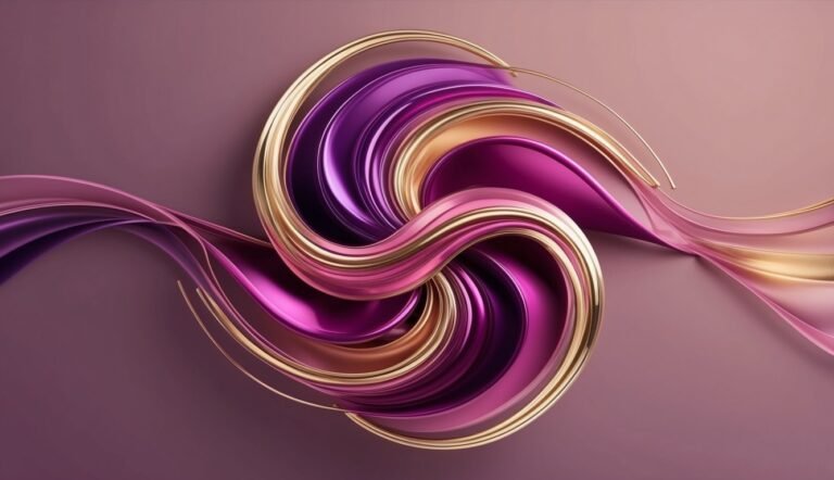 Abstract image of swirling ribbons in purple, pink, and gold