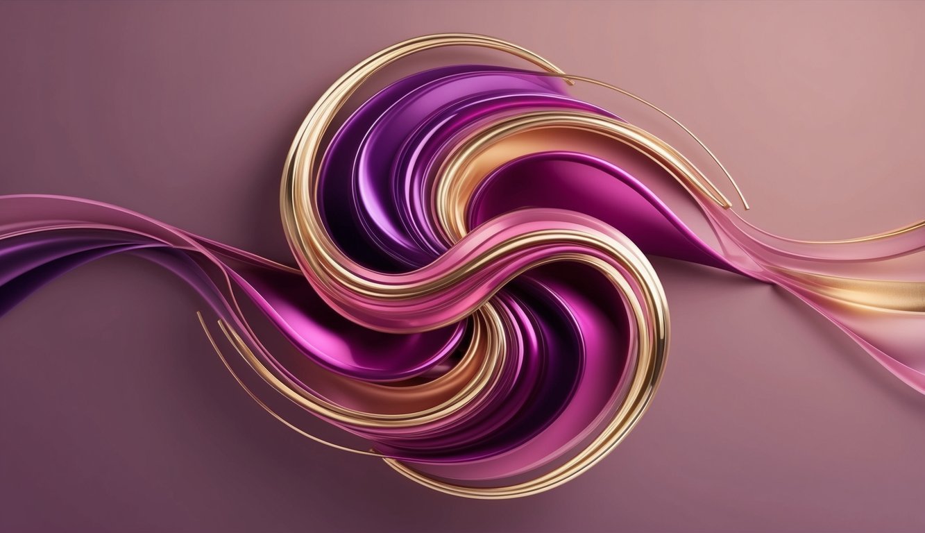 Abstract image of swirling ribbons in purple, pink, and gold